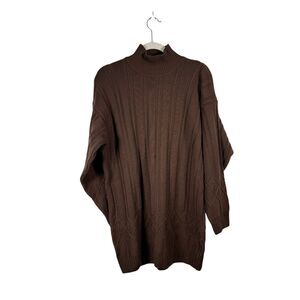 Jaeger Brown Cable Knit Turtleneck Sweater 100% Merino Wool FLAW Mens Medium